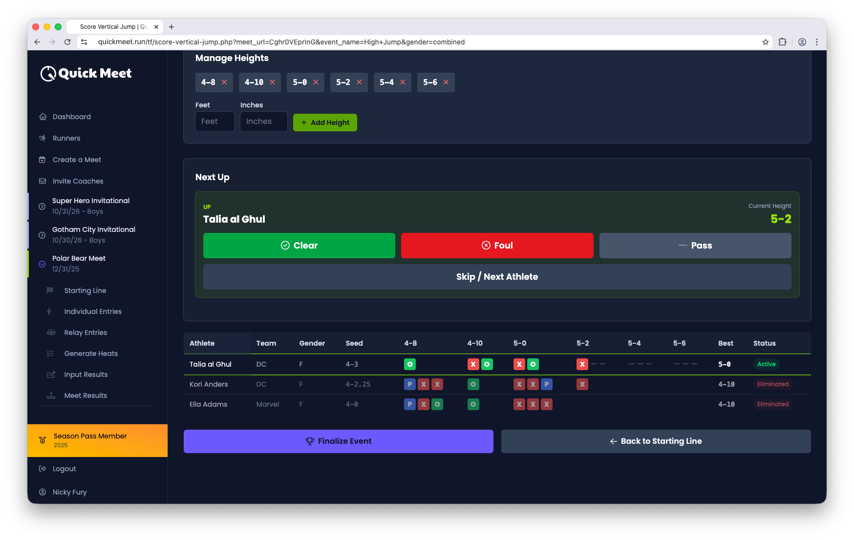 Screenshot showing vertical jump scoring interface